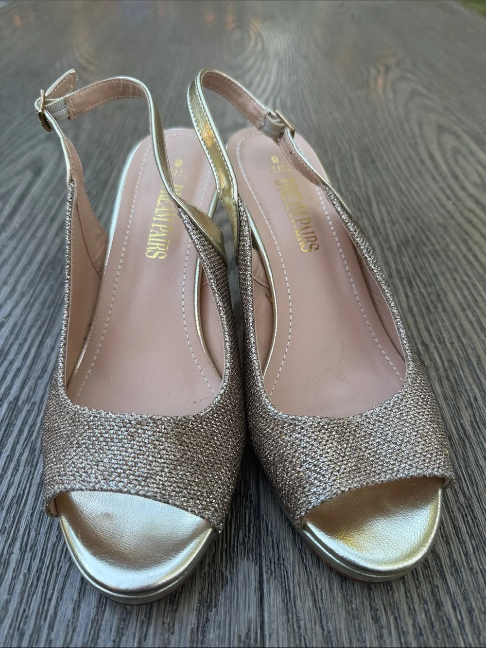 Dream Pairs Metallic Gold Open-Toe Slingback Heels